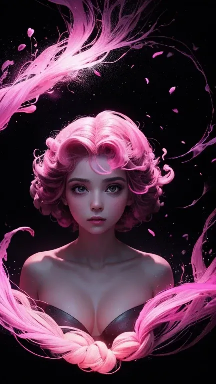 Create a video cover from a black background, where there is a brain that emerges a pink aura, com uma palavra chamada "Dopamina" escrito em caixa alta transparente 