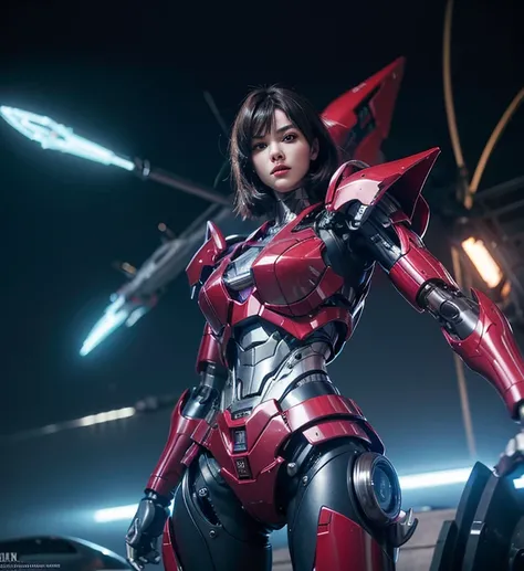 Textured skin, Super Detail, high details, High quality, Best Quality, hight resolution, 1080p, hard disk, Beautiful,(Elita One),beautiful cyborg woman,Mecha Cyborg Girl,Battle Mode,Girl with a Mecha Body,She wears a futuristic Transformers mech,Fulll body...