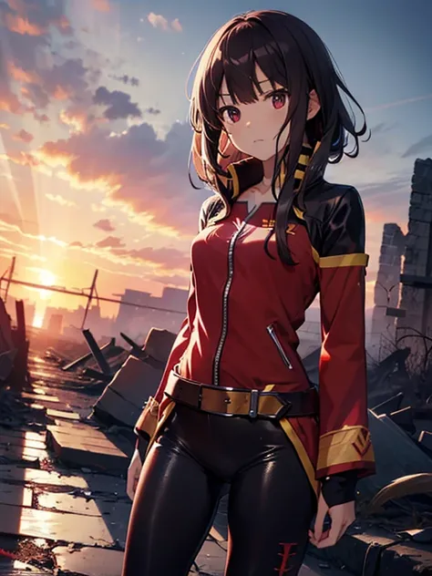 Megumin、ruins、Plug Suit、Tight Combat Suit, UHD, retina, masterpiece, ccurate, anatomically correct, textured skin, super detail, high details, high quality, best quality, highres, 4K