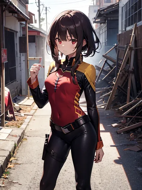 Megumin、ruins、Plug Suit、Tight Combat Suit, UHD, retina, masterpiece, ccurate, anatomically correct, textured skin, super detail, high details, high quality, best quality, highres, 4K