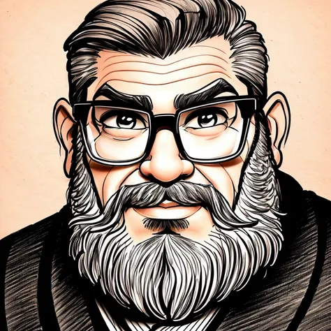 8k, drawing of a man with a beard and glasses, caricatura style, caricatura!!!, retrato de desenho animado, caricatura, sombreamento de desenho animado, professional sketch, caricatura, desenho de desenho animado, caricatura illustration, caricaturista, ca...