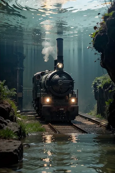 Underwater train pulling up to an underwater station, not that realistic