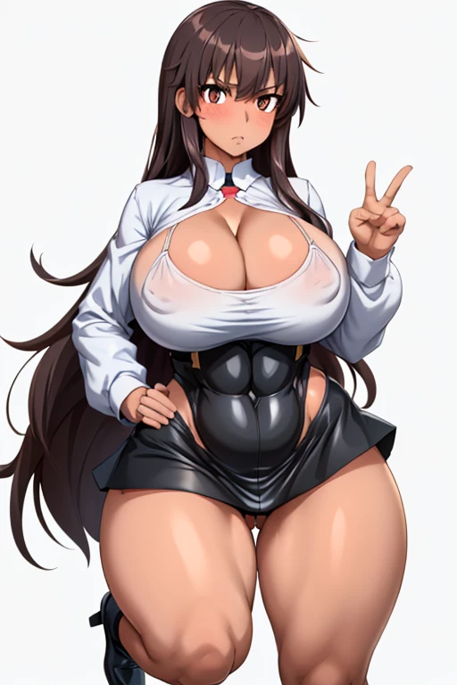 One Girl,Precise five fingers,{Knee-high socks}、(((Wide Hips)))、 (((Plump thighs)))、((Big Ass))、(Big Breasts) Embarrassed look,whole body、Long Hair、Sexy pose,Black footwear、Black Hair、blonde、Short skirt、Cleavage