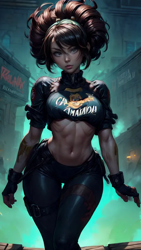 CG K ultrarrealista ,((de primera calidad、8K、32K、Obra maestra、nffsw:1.3)), (superfine illustration)、(super high resolution), (((cuerpo adulto))), (((1 chica en))), ((( bob de pelo corto ))), 25 year old cyberpunk gladiator with perfect body, Hombreras con ...