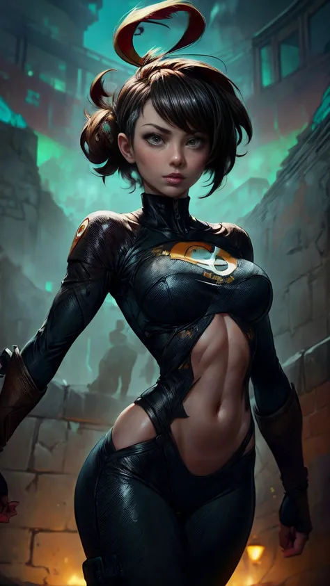 CG K ultrarrealista ,((de primera calidad、8K、32K、Obra maestra、nffsw:1.3)), (superfine illustration)、(super high resolution), (((cuerpo adulto))), (((1 chica en))), ((( bob de pelo corto ))), 25 year old cyberpunk gladiator with perfect body, Hombreras con ...