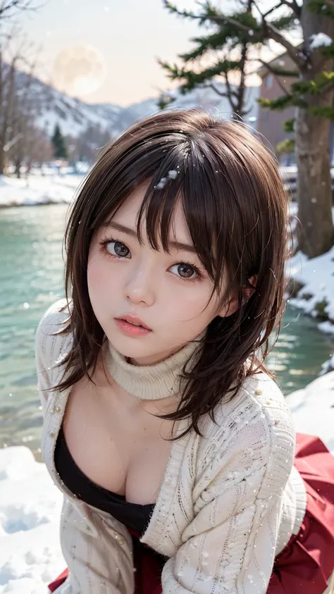 8K quality,(super masterpiece:1.3),highest quality,Detailed Images,The real picture,Natural lighting,symmetrical beauty,1 female,Japanese,20-year-old,Medium Hair,Curly Hair,(very cute:1.3),Thick eyebrows,(Double:1.2),(Realistic eyes:1.1),clothing(Long coat...