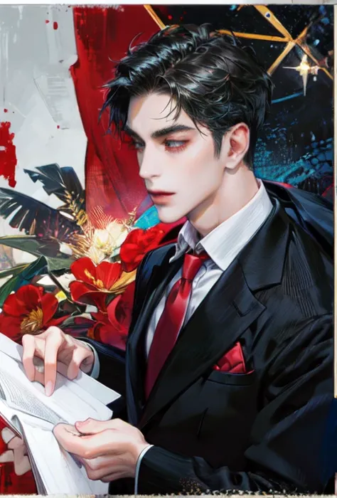 Hot ceo guy with a red tie, and deep blue blazer