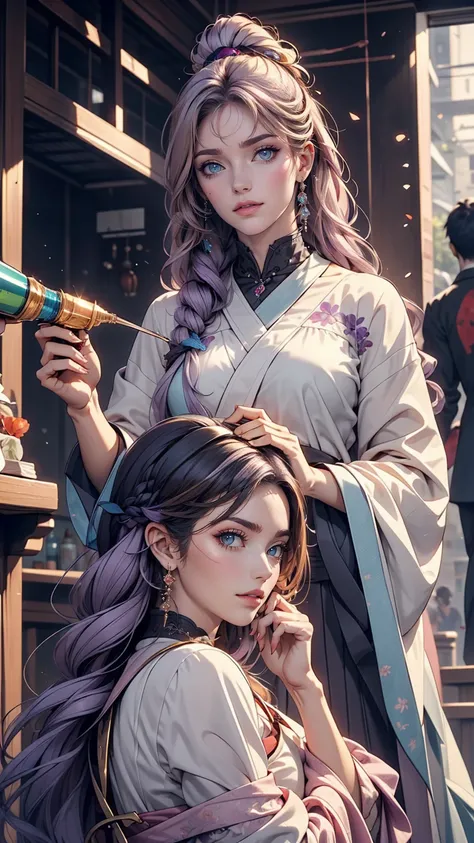 araffes with Purpleの髪 is getting her hair done, Hair Color, Purpleのハイライト, 髪にPurpleの筋, Purpleの髪, UV highlights, flowing Purpleの髪, Purpleの髪, long Purpleの髪, Lavender colored hair, Purpleの長い髪, Purpleの長い髪, Two-tone hair, Lilac hair, Bright rainbow hair colors, ...