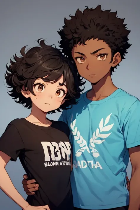 /(Boy),(Dark skin color ),(anime style of my hero academia),(brown eyes),(height 1.80),(16 year old teenager),(short curly black hair),(average physical height of a 16 year old teenager),(vestindo),+,(um short de cor vermelha masculina e uma  blusa azul ma...