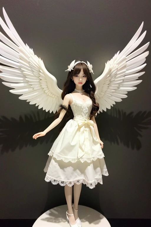 A beautiful doll-like girl wearing a white dress with wings、Puru によるMarble sculpture、Deviantart Contest Winner、Gothic アート、Made of feathers、Gothic、Marble sculpture