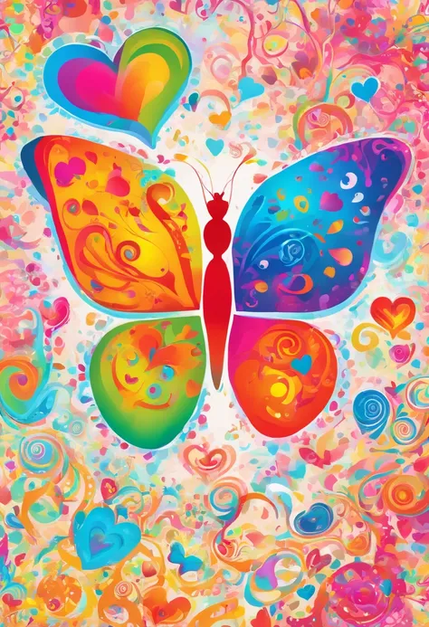 Butterfly and hearts on white background 