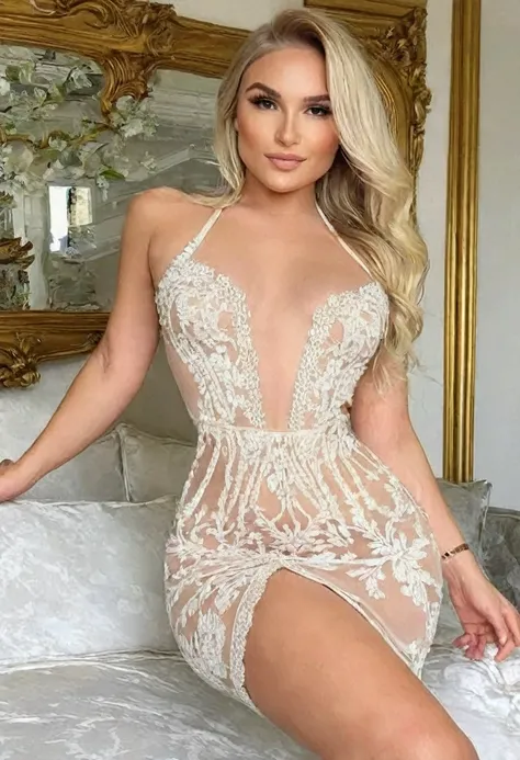 (best high quality:1.2), Work of art, 8k, extremely detailed, (High detail:1.2), (Hotlexi woman), Solo, 24 year old European Blonde female, (dress),