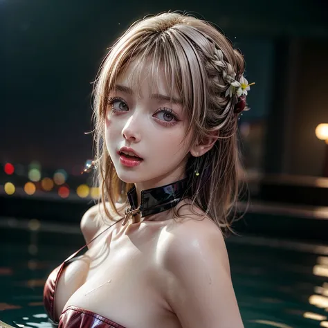 (SFW:1.6), Best_Quality, (masterpiece:1.2) of professional Analog Hi-Res photo, (realistic and photorealistic with touch of rawness:1.37), a close-up portrait of (KAWAII princess wearing thongs), Infinity pool on the roof of Skyscraper, Golden sky at dusk,...