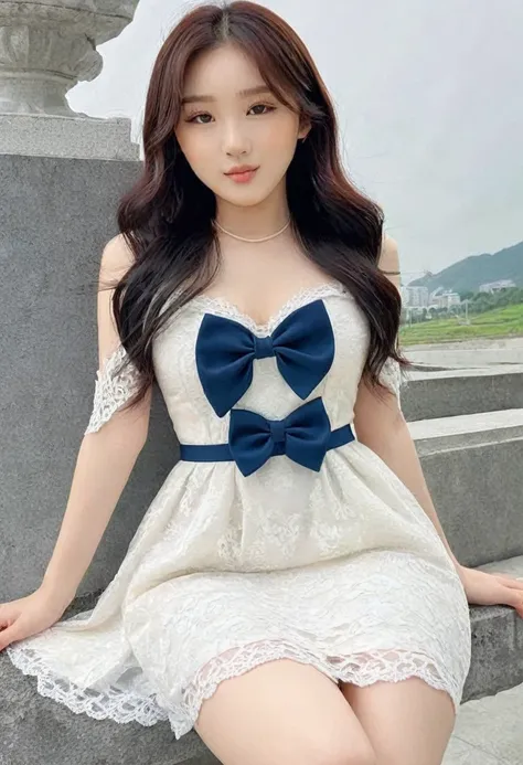 (best high quality:1.2), Work of art, 8k, extremely detailed, (High detail:1.2), (Hotlexi woman), Solo, 24 year old Korean Ulzzang female, (dress),