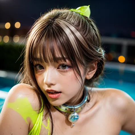 (SFW:1.6), Best_Quality, (masterpiece:1.2) of professional Analog Hi-Res photo, (realistic and photorealistic with touch of rawness:1.37), a close-up portrait of (KAWAII princess wearing thongs), Infinity pool on the roof of Skyscraper, Golden sky at dusk,...