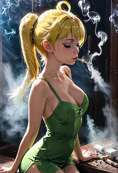 tinkerbell rapidly smoking cigarettes while masturbating, touching pussy, hand on pussy, sucking very hard on cigarette, the cig...