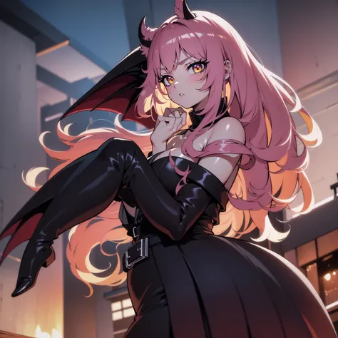 {-erro_de_anatomia:1.0} (best quality,4k,8k,highres,masterpiece:1.2) (masterpiece, top quality, best quality, official art, beautiful and aesthetic: 1.2), (1 woman: 1.3) Succubus girl, long pink hair , yellow eyes, (crystal eyes) succubus wing, black pant,...