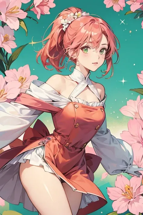 Himebaratchi resembles a pastel pink flower with a light face and oval-shaped eyes that have hot pink irises in the anime. She wears a red dress with green and pink accents, and a red hair ornament with two green leaves. Her arms are a peach tone rather th...