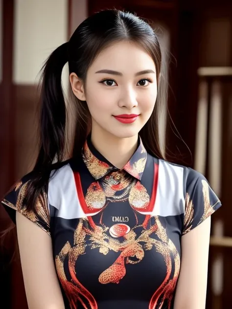 ภาพระยะใกล้ของผู้หญิงponytail, Woman wearing a volleyball shirt dark expensive silk, Thai anime girl, Chest size 36 inches, beautiful south  ponytail,) long, Flowing hair, ponytail, Korean face is so cute, Korean girl, cute korean stars,