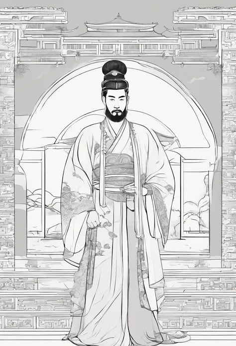 Man in ancient Chinese costume、Ancient Chinese hairstyle man、looking at the camera