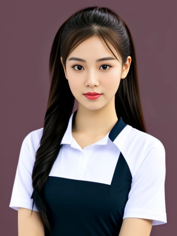 ภาพระยะใกล้ของผู้หญิงponytail, Woman wearing a volleyball shirt dark expensive silk, Thai anime girl, Chest size 36 inches, beautiful south  ponytail,) long, Flowing hair, ponytail, Korean face is so cute, Korean girl, cute korean stars,