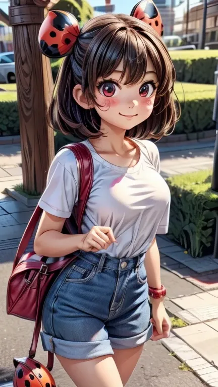 A cute girl dressed as a ladybug