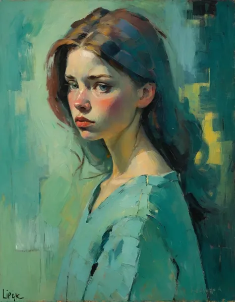 create an evocative oil painting inspired by malcolm liepke, based on the provided image. capture the intense, introspective exp...