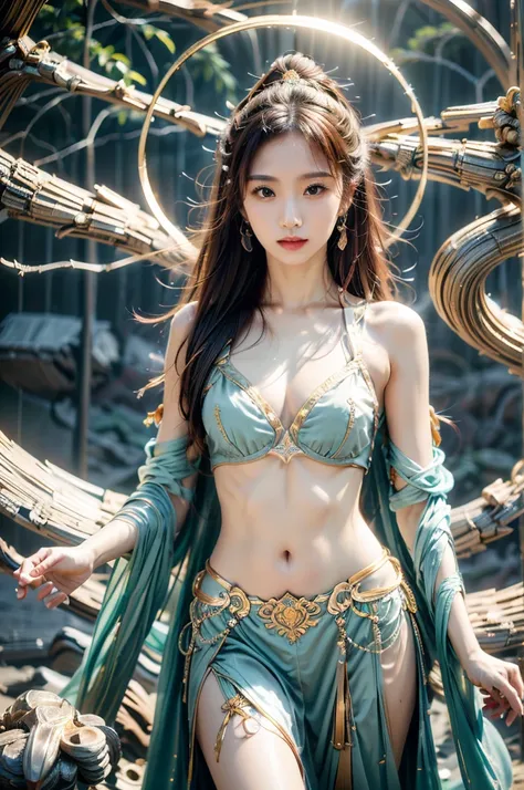 best quality, 8k, highly detailed face and skin texture, high resolution, sexy asian girl stand at ruin of temple, full body, sharp focus