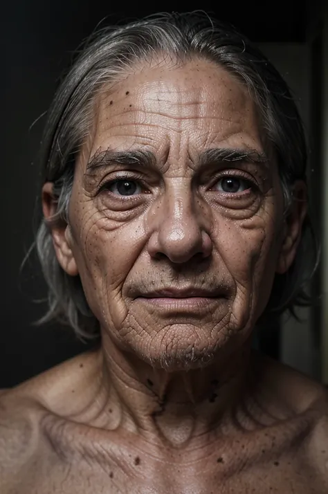 a close-up portrait of an elderly 90-year-old man, extremely detailed and realistic skin texture, expressive and wrinkled face, piercing eyes, long eyelashes, detailed nose and lips, messy gray hair, dramatic lighting, cinematic composition, moody and atmo...