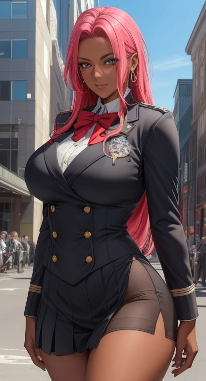 (masterpiece, High resolution, best quality:1.3), 8K, Very detailed, Wheels within wheels, rich and colorful, vibrant images, Clear focus, Digital Mixing, 4k, Trending is pixiv Ingrid, ((Uniforms)), Solitary, Become a, 40 years old, , curved, (dark skinned...