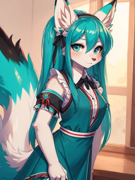 Miku Hatsune, alta definicion, orejas de kitsune, college girl, vestido japones