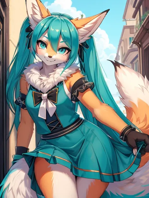 Miku Hatsune, alta definicion, orejas de kitsune, college girl, vestido japones