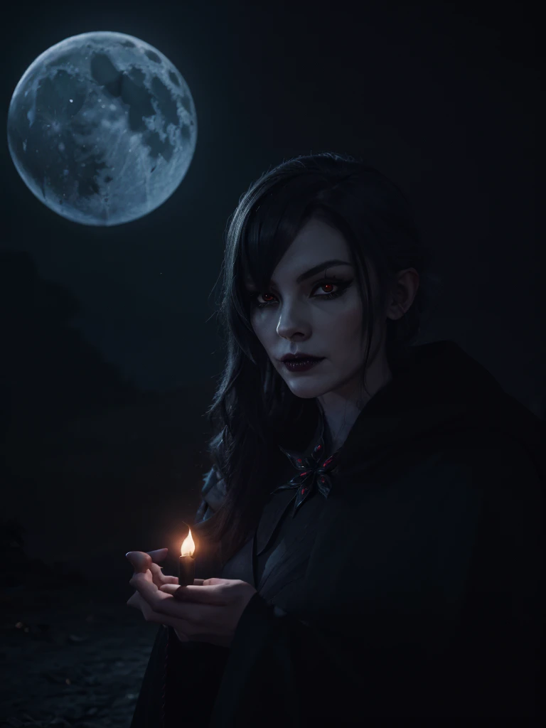 (highres:1.2),(realistic:1.37),devil girl,pet wolf,dark fantasy,enchanted forest,magic powers,glowing eyes,demonic features,black cloak,ominous atmosphere,moonlit night,sharp fangs,pale skin,ominous shadows,detailed facial expressions,dark tendrils,nightma...