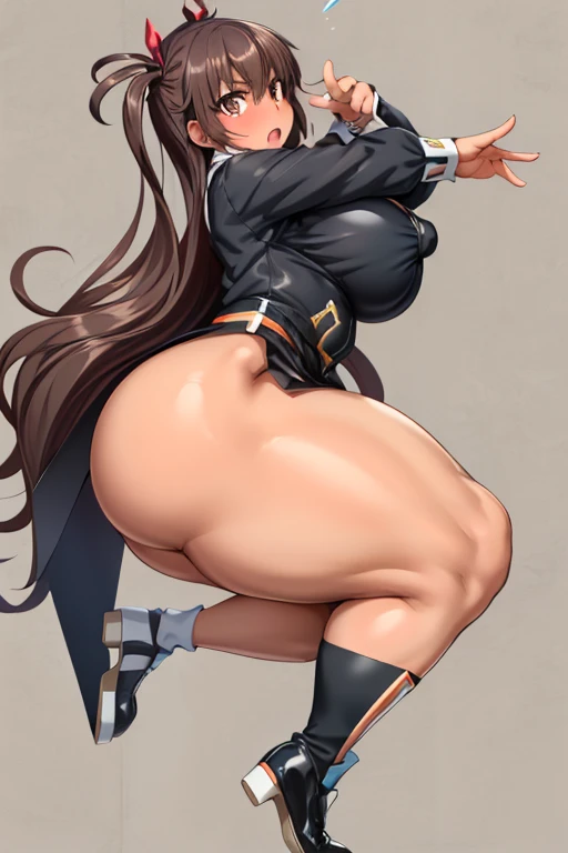 One Girl,Precise five fingers,{Knee-high socks}、(((Wide Hips)))、 (((plump and thick thighs)))、((Big Ass))、(Big Breasts) Embarrassed look,whole body、Long Hair、Sexy pose,Black footwear、Black Hair、blonde、Short skirt、