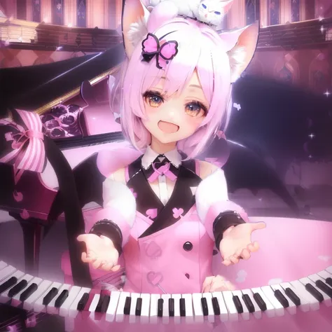 anime character with a Cat ears and a crown on her head play piano, Cat [ play piano ], Neferpitou, , Inspired by Gacha Club games, Rorish, anime Cat girl in a maid costume, anime girl with Cat ears, cute anime Catgirl, pianist, mika kurai demon, I deny th...