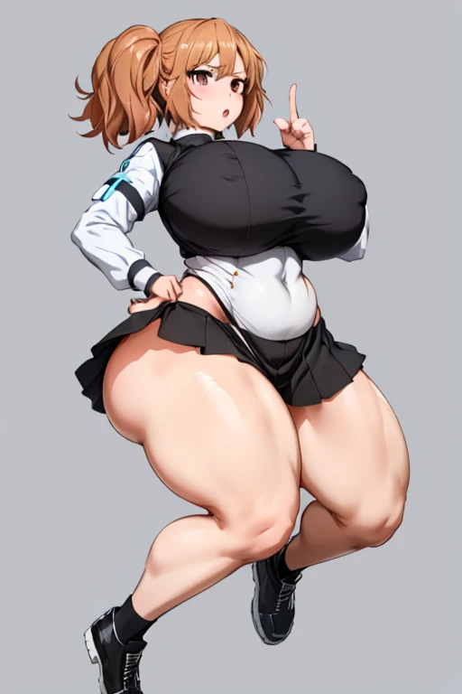 One Girl,Precise five fingers,{Knee-high socks}、(((Wide Hips)))、 (((plump and thick thighs)))、((Big Ass))、(Big Breasts) Embarrassed look,whole body、Long Hair、Sexy pose,Black footwear、Black Hair、blonde、Short skirt、