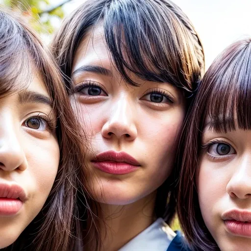 Best_Quality, HDR, masterpiece, Hi-Res, (realistic and photorealistic with touch of rawness:1.37), (group photo:1.6), ((SchoolGirls Surrounding the camera in Upward composition)), Panoramic, (Full of many Faces), (NOGIZAKA face variations:1.4), { Looking d...