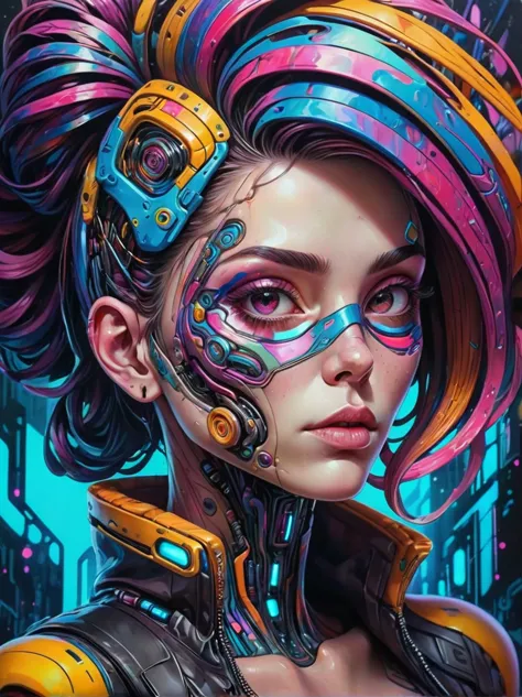 realistic, psychedelic works full of gorgeous colors, it has rich texture, distortion，attractive facial features，crazy marbled p...