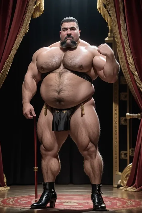  Hyperrealistic image of an elderly 19th century French steampunk pole dancer superhero with bare torso combed gray hair and huge handlebar mustaches A super heavy bodybuilder flexing his muscles A full body obese bodybuilder with a very sweaty body An ext...