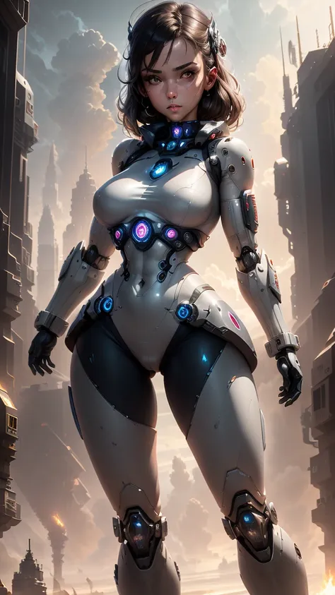 1girl, mecha girl, simple background, highly detailed, photorealistic, 8k, masterpiece, cinematic lighting, dramatic lighting, dynamic pose, intricate mecha design, mechanical components, glowing eyes, smooth metal surfaces, seamless integration, striking ...