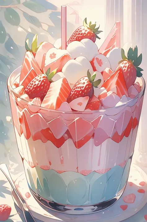 (pastel colour:1.2)、(Cute illustrations:1.2)、(Strawberry Parfait)