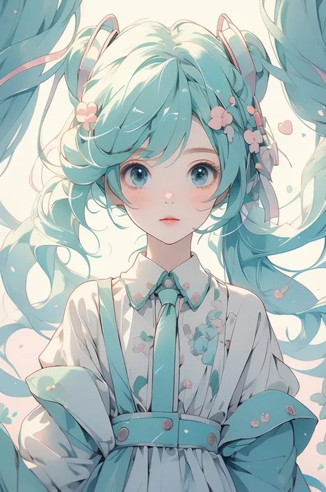 (pastel colour:1.2)、(Cute illustrations:1.2)、(Hatsune Miku)、Future World、ultra precise detailed