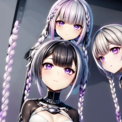 masterpiece,Man and woman couple、Relaxed facial expression、sdcgsd、girl:Milky white and purple gradient long hair 1.5、Double braid、Black and white diamond-shaped hair ornaments on both sides、Chibi Boy、The boy has two-tone white and light blue short hair.、Ta...