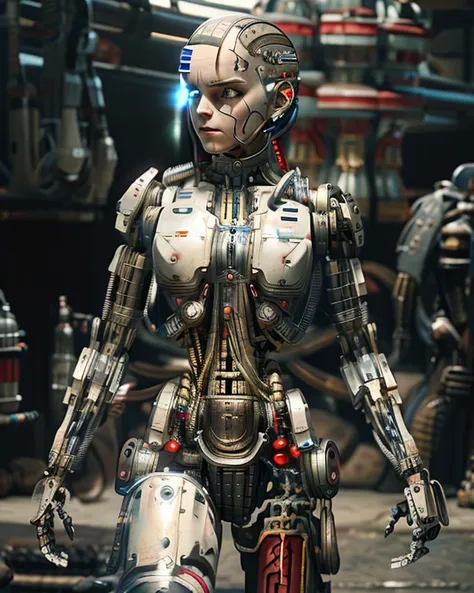 a bald cyborg emma watson, with loose wires, metallic skin, hoses, exposed torso, androidperson, mark brooks, david mann, robot ...