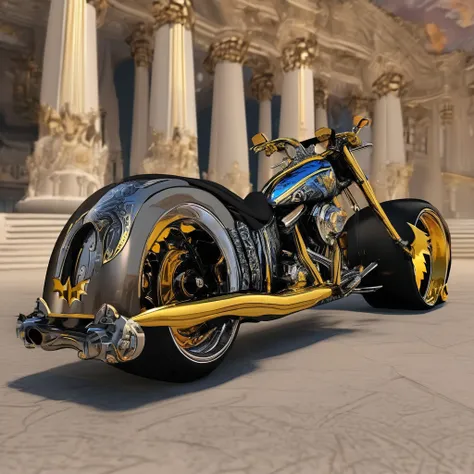 "Design a powerful Custom 18-wheeler, (Batman theme (1.4), (dual chrome exhaust stacks (1.4)), (customized graphics, rims (1.3)), in the style of a lowrider (1.5)). Imagine it rolling down a sunlit highway (a very detailed masterpiece (1.6)), surrounded by...