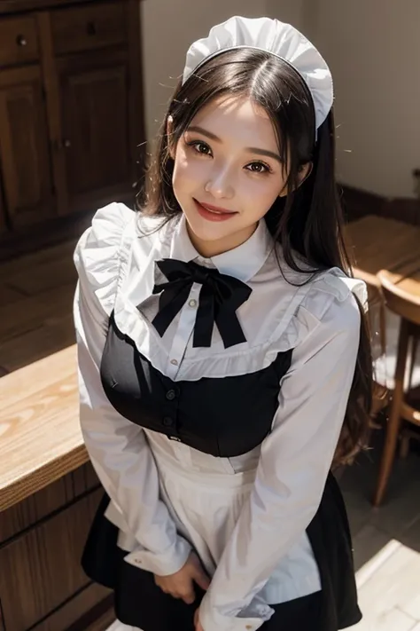 
Close-up of a woman wearing a maid outfit, smile, laughter, pink and white maid costume, masterpiece, realistic, sharp focus, (realistic:1.3), ultra high res, 8k, RAW photo, best quality, detailed shadow, amazing, finely detail, sharp focus, (shine light ...