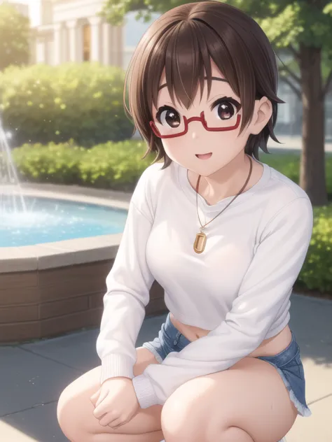 nsfw、

manabe nodoka、shiny brown hair, short hair, beautiful brown eyes、smile、sparkling eyes, (fine grain)、ultra-detailed eyes、h...