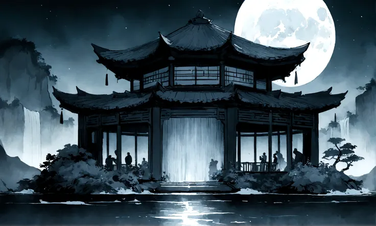 tmasterpiece, best qualityer, Chinese martial arts style, Asian night view with lanterns and water lilies, The Asian lagoon has many lanterns and boats at night，There are a lot of lights and boats on the water, Lake surface, lotuses, beautiful night scene,...