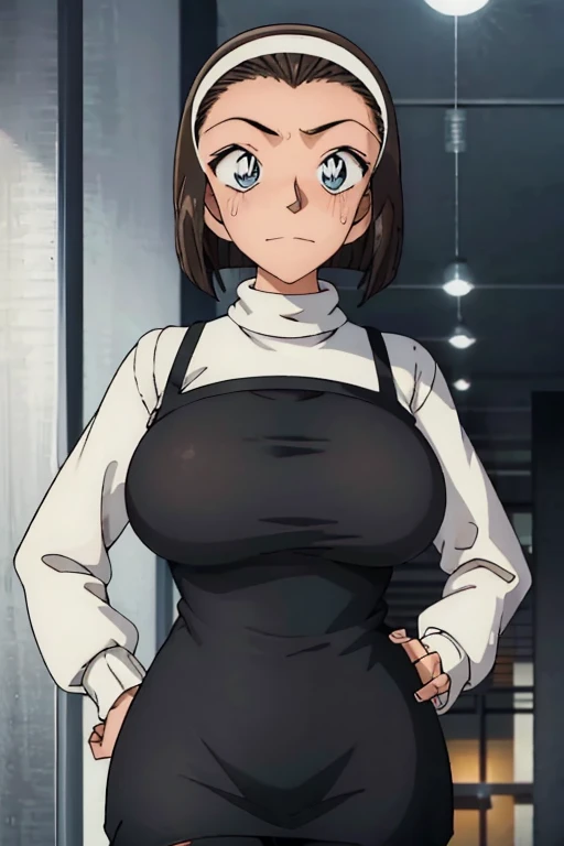 masterpiece, 16k, Japanese, 1 female ,60 years old ,(((White long sleeve warp knit sweater:1.5,Wear a black camisole dress:1.2))) ,(Big Breasts:1.5) , Realistic, double eyelid, Textured skin, 1080p, Canon, 8k, Very detailed, Accurate, highest quality、impat...