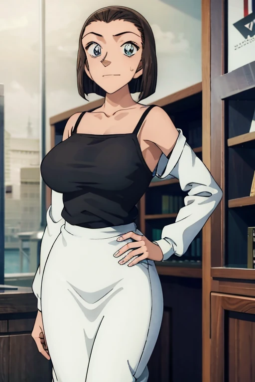 masterpiece, 16k, Japanese, 1 female ,60 years old ,(((White long sleeve warp knit sweater:1.5,Wear a black two-corner camisole long dress:1.2))) ,(Big Breasts:1.5) , Realistic, double eyelid, Textured skin, 1080p, Canon, 8k, Very detailed, Accurate, highe...